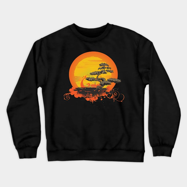 Japanese Bonsai Orange Dawn Crewneck Sweatshirt by BlackRavenOath